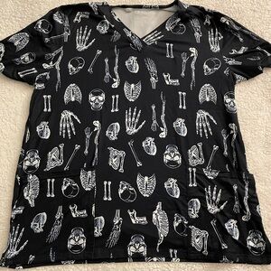 Black Skeleton Print Women's Top